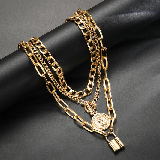 Ensemble de 3 colliers superposés dorés