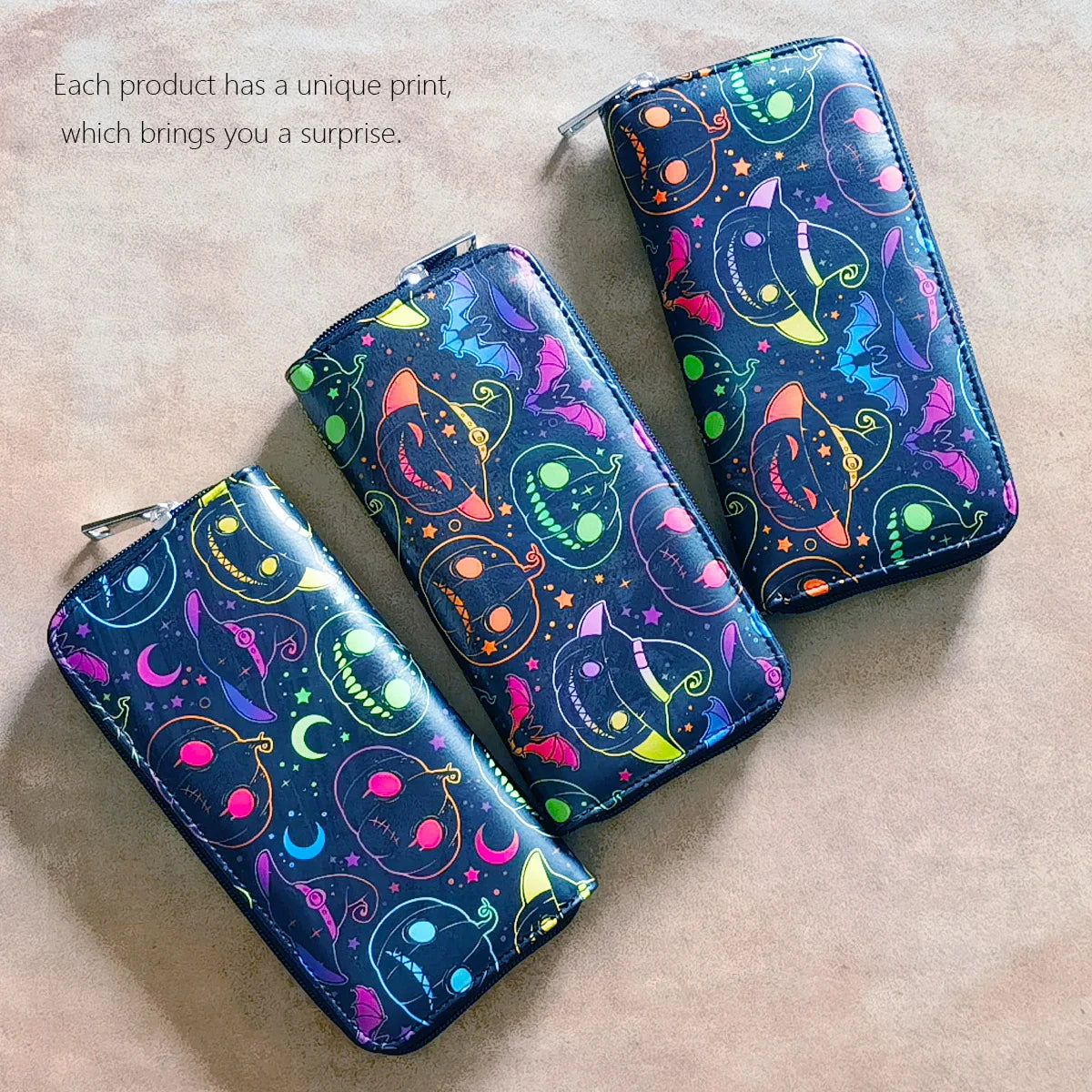 Portefeuille long citrouilles colorées – Halloween pour femme