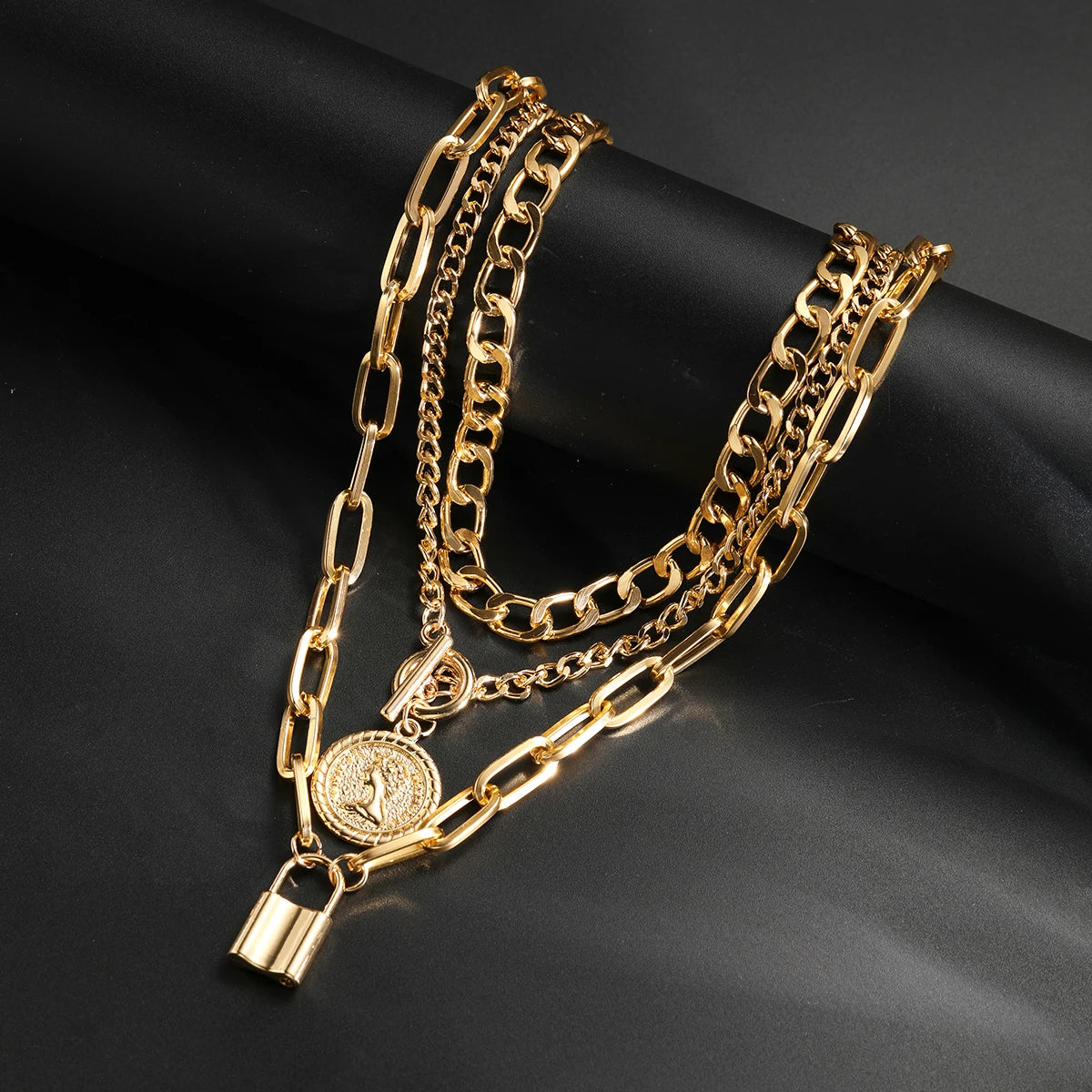 Set de 3 colliers superposés dorés