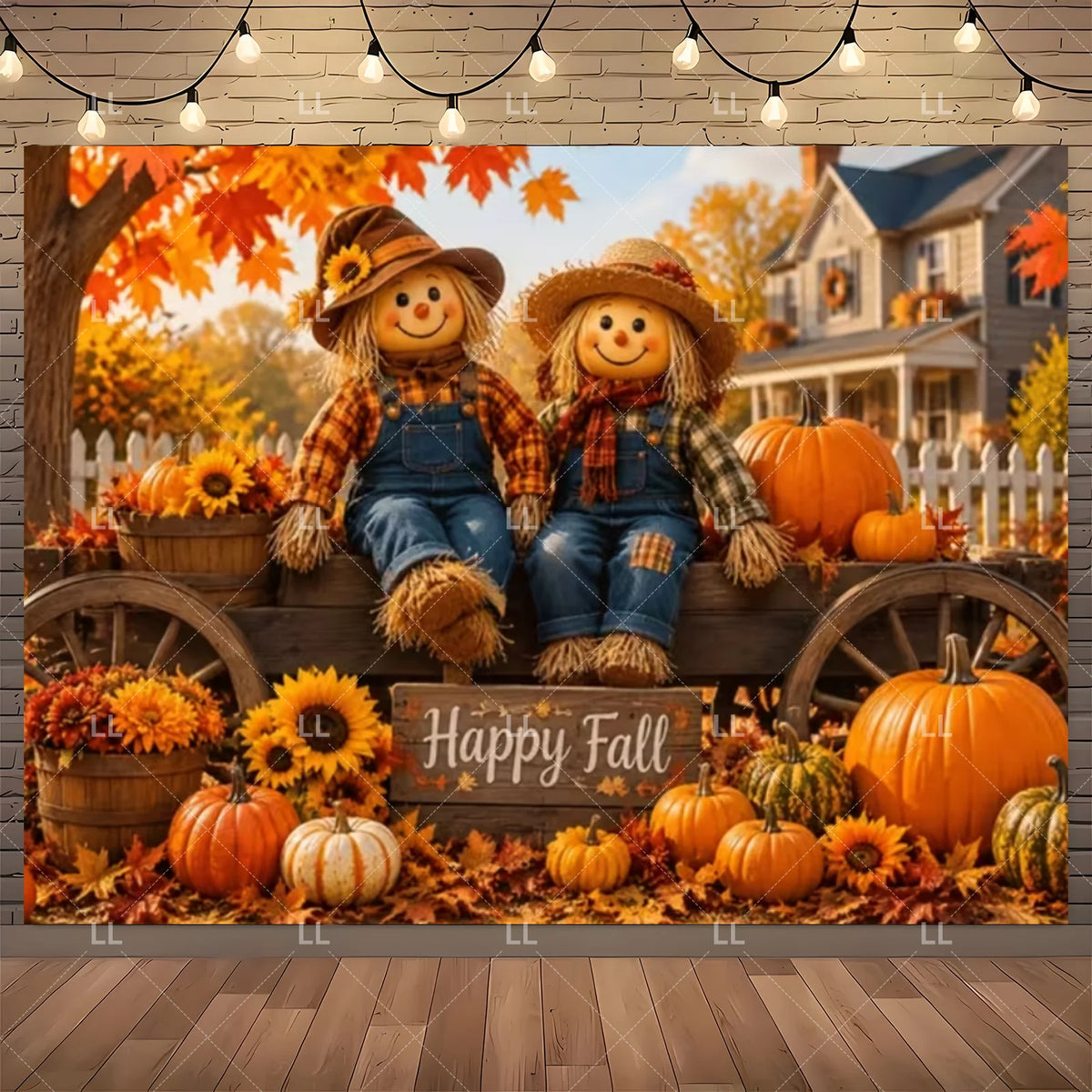 Fall Harvest Backdrop Thanksgiving Festivals Party Decoration Autumn Barn Pumpkin Maple Scarecrow Farm Photography Background