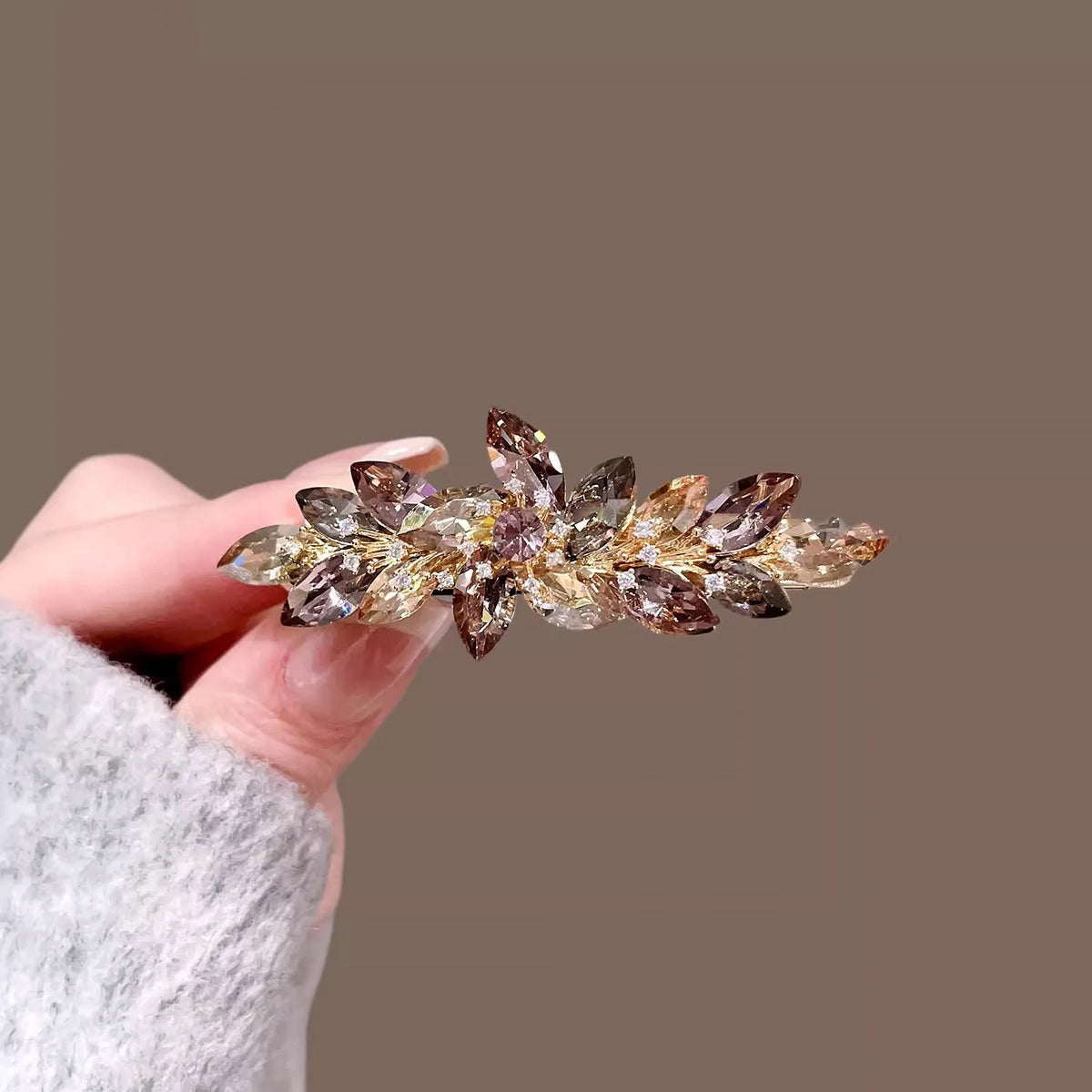 Korean Style Elegant Crystal Leaf Hair Clip, Shiny Rhinestone Barrette Fashion Hairpin for Women, Daily & Party Hair Accessories
