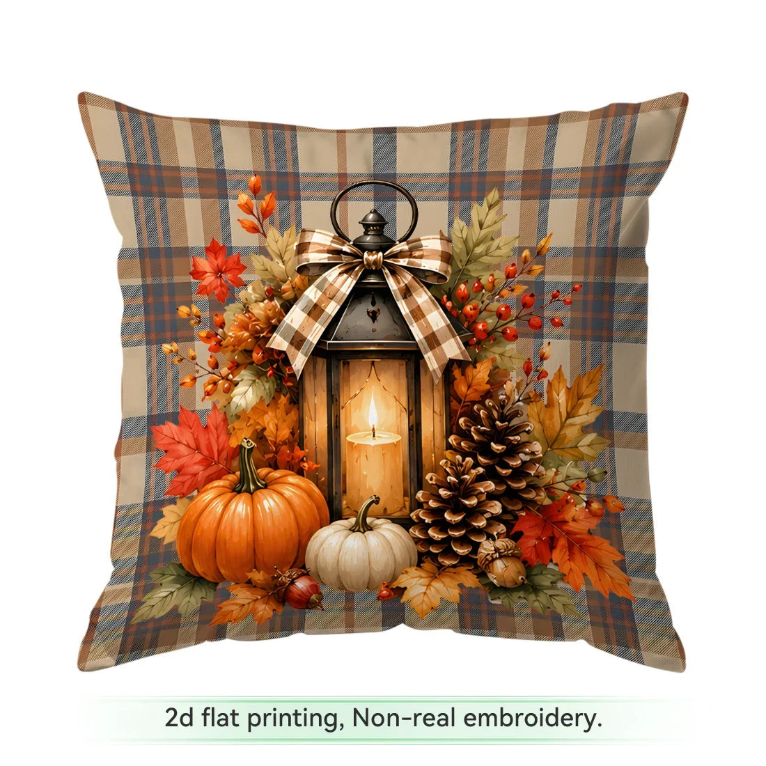 Retro Plaid Autumn Harvest Pumpkin Cushions Pillowcase Polyester Cushion Cover Throw Pillow Pillowcover Home Car Sofa Decor