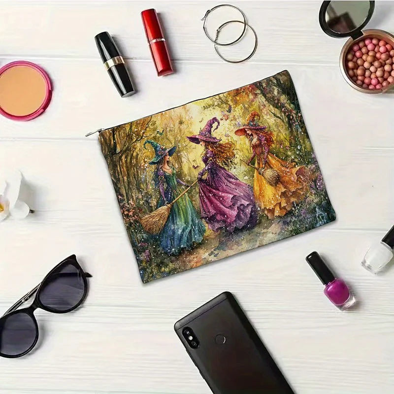 Trousse de maquillage au design de forêt d'automne et sorcière rétro