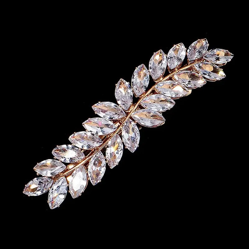 Fashion Barrette Cubic Zirconia Leaf Hair Clips for Women Accessories Bridal Wedding Hair Jewelry Party Bride Headpiece