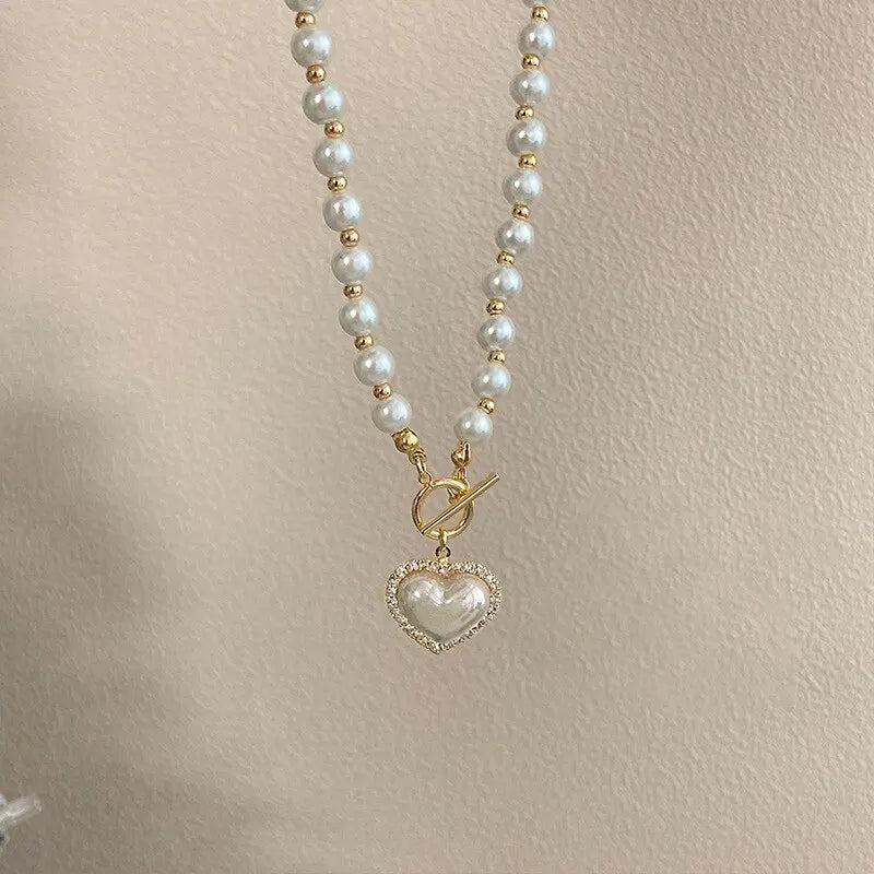 Collier perles pendentif cœur