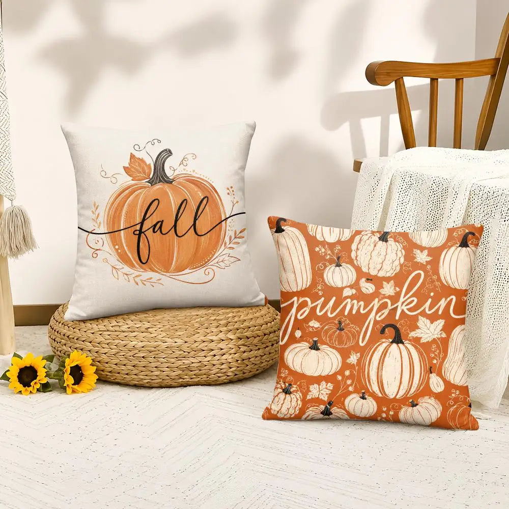 Hello Pumpkin Autumn Cushion Cover Double-Sided Plush Sofa Cushion Covers Organic Breathable Invisible Zipper