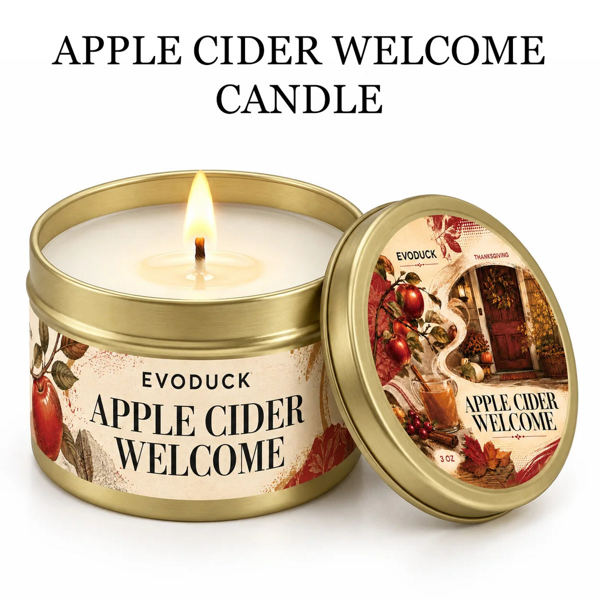 4Pcs Apple Cider Welcome Scented Candles Set 3oz Gold Tin Jar Thanksgiving Farmhouse Fall Decor Gift for Friend Coworker Mom Her