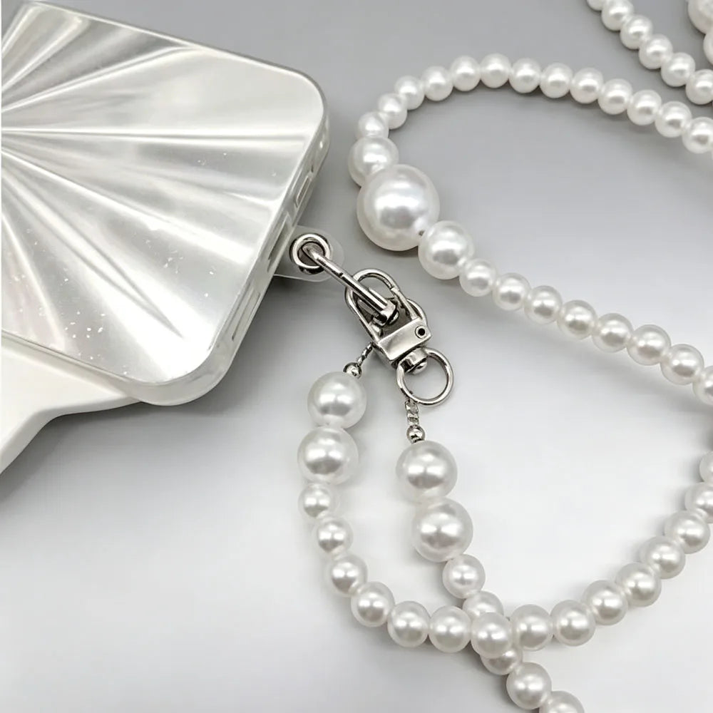 Chaîne de téléphone perles blanches – Bandoulière