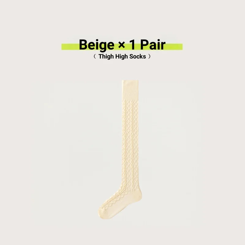 1/3/5 Pairs Women Winter Thermal Thigh High Socks Wool Blend Over Knee Warm Knitted Socks Fashion Slimming Knee High Boot Socks