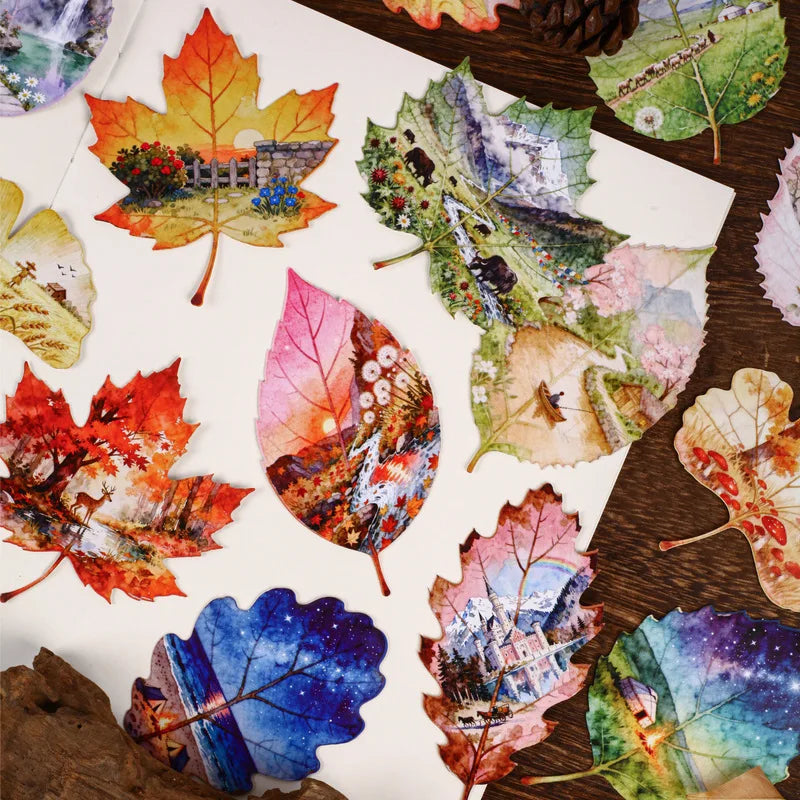 1pack/8pcs Multi-style Fall & Green Leaf Sticker Pack, Natural Foliage Layering Materials for Notebook Craft Supplies