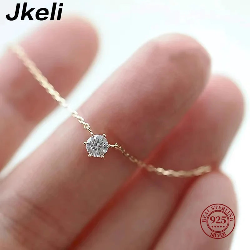 Collier zircon solitaire doré