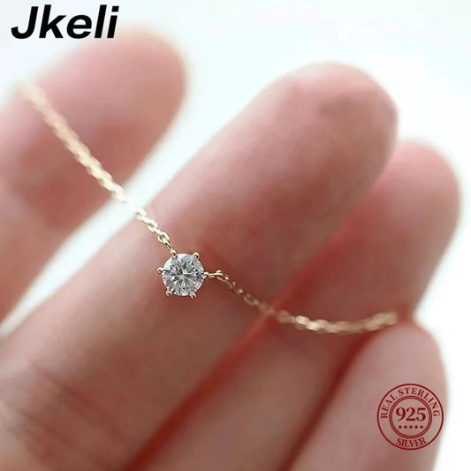 Collier zircon solitaire doré