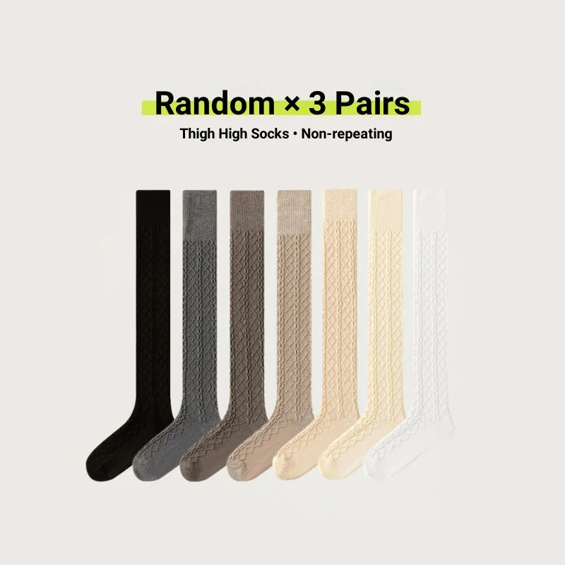 1/3/5 Pairs Women Winter Thermal Thigh High Socks Wool Blend Over Knee Warm Knitted Socks Fashion Slimming Knee High Boot Socks