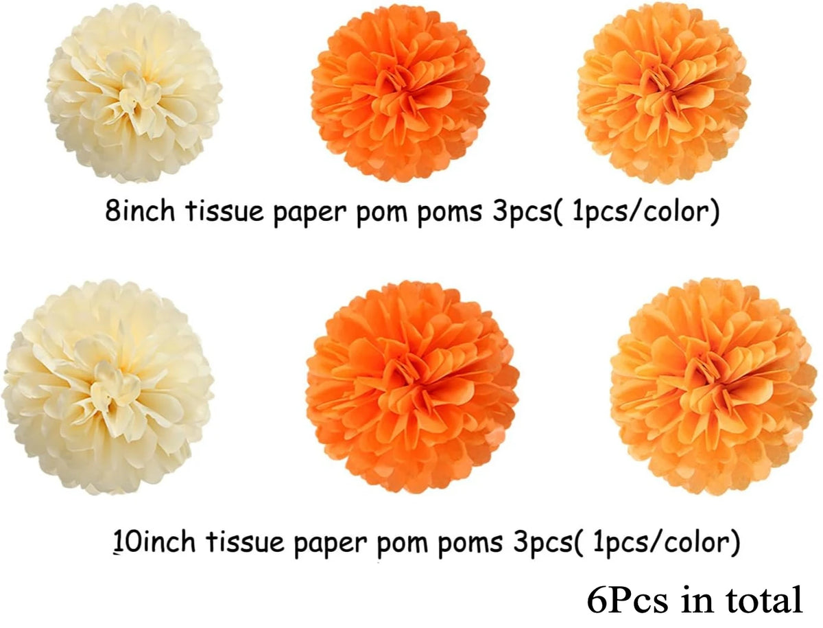 Orange Beige Boho Pom Pom Flower Fall Thanksgiving Banner Heart Tassel Garlands Balloons Hanging Autumn Harvest Wedding Decor