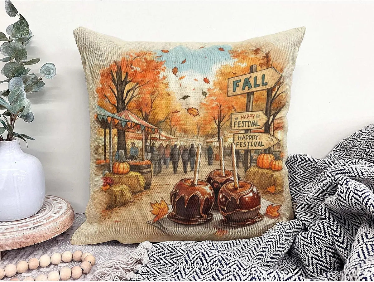 Autumn Fall Festival Pumpkin Pillowcase Cushion Cover Seasonal Square Throw Pillow Home Decor Accent 45x45cm