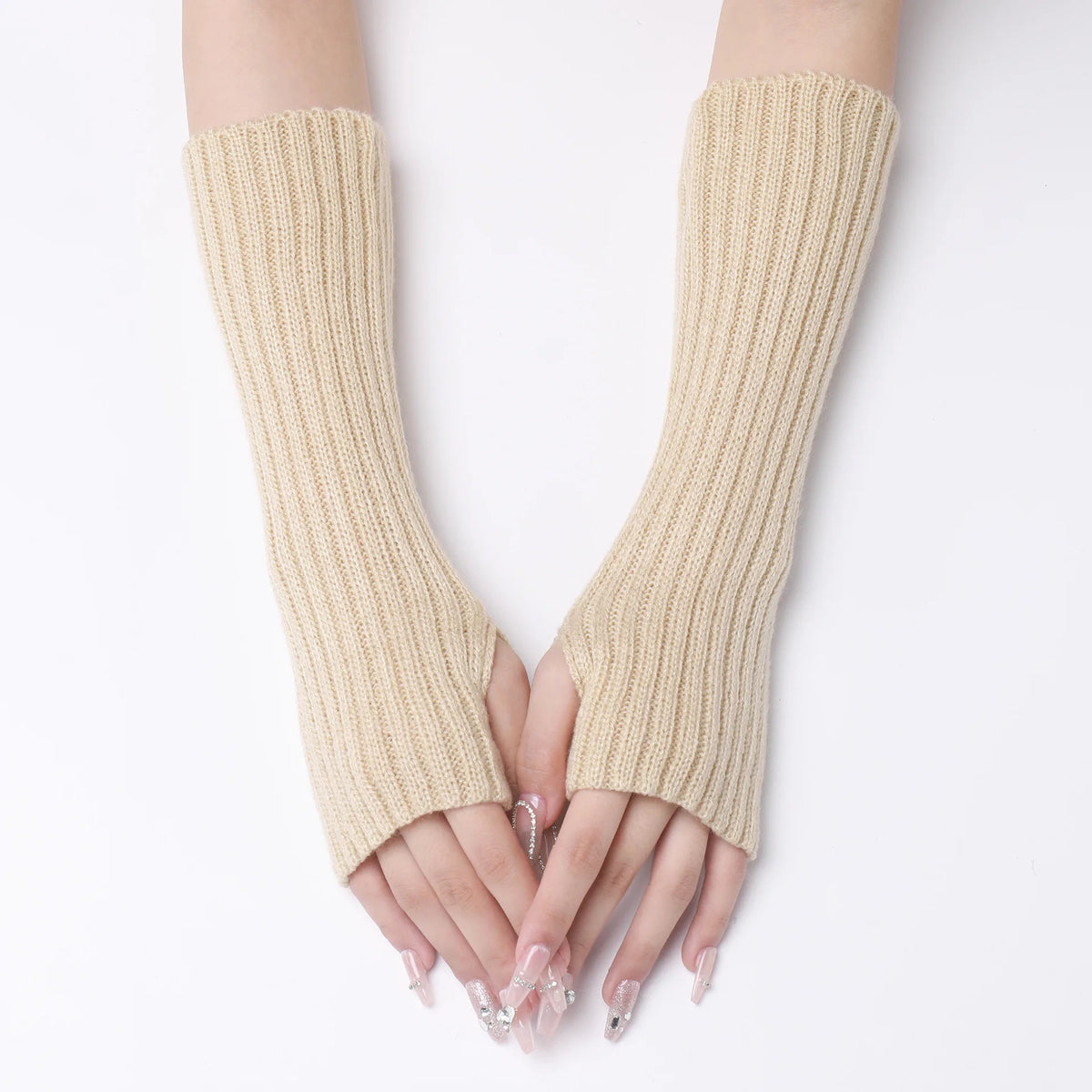Long Fingerless Gloves Women Mitten Winter Arm Warmer Kawaii Knitted Sleeve Soft Girls Anime Clothes Punk Gothic Lolita 1/2/5 pc