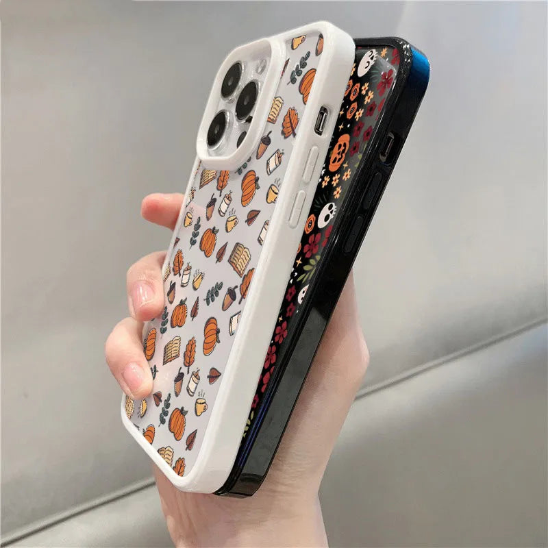 Coque Halloween Citrouille & Crâne Transparente pour iPhone 11/12/13/14/15/16/17/18 Pro Max