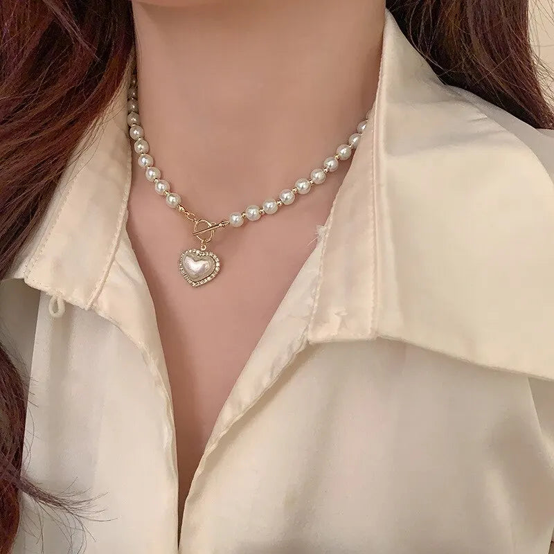 Collier perles pendentif cœur