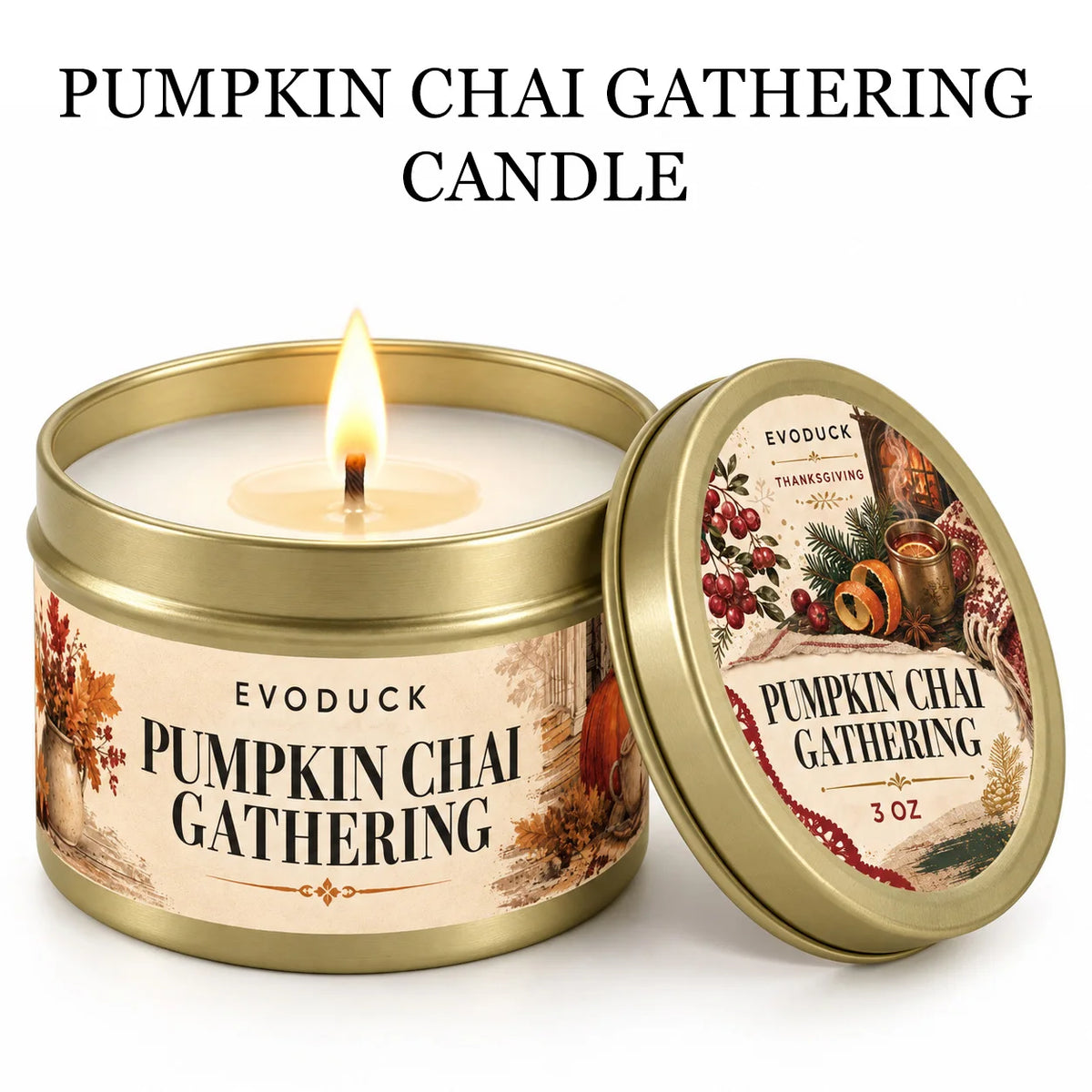 Thanksgiving Scented Candles Gift Set 3oz Gold Tins, Choose 1, 2 or 4 Pcs, 4 Fall Scents, Gift Box & Card, Hostess Gift