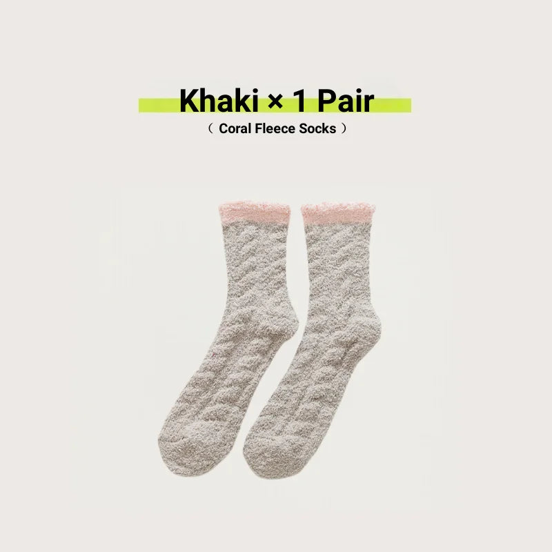 Women Cute Cat Paw Coral Fleece Socks Winter Thermal Thick Warm Fluffy Mid Calf Socks Non Slip Home Floor Sleep House Cozy Gift