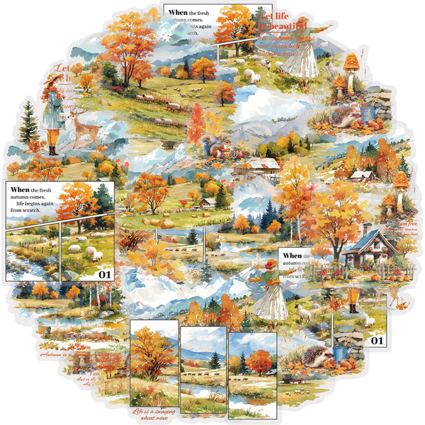 Autocollants paysage d'automne doré (lot de 15)