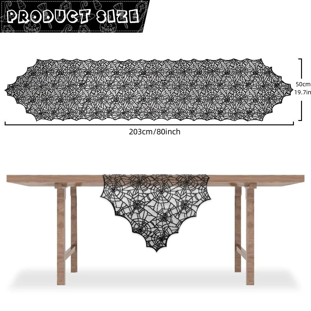 Chemin de table Halloween – Toile d'araignée en dentelle noire