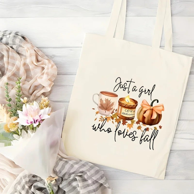 A cute autumn print bag，With pumpkin、Coffee and leaves，Durable tote bag，Suitable for daily use and comfortable autumn style