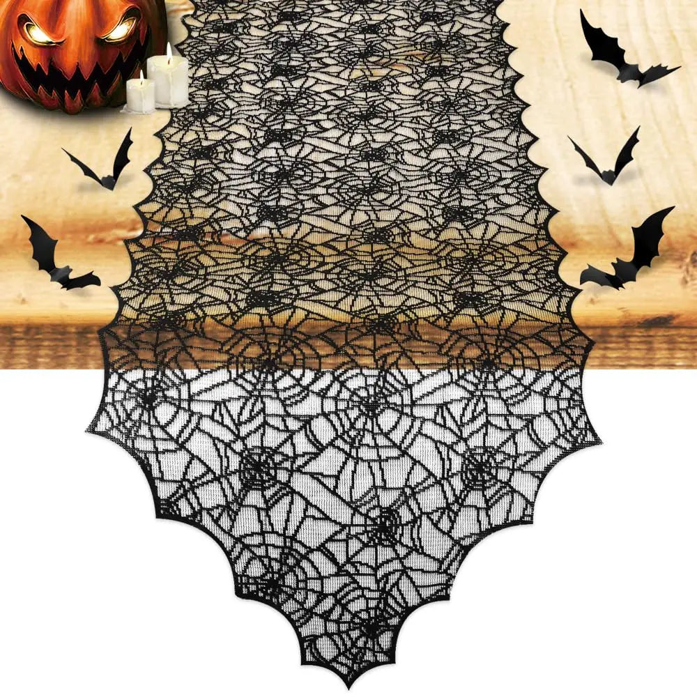 Chemin de table Halloween – Toile d'araignée en dentelle noire