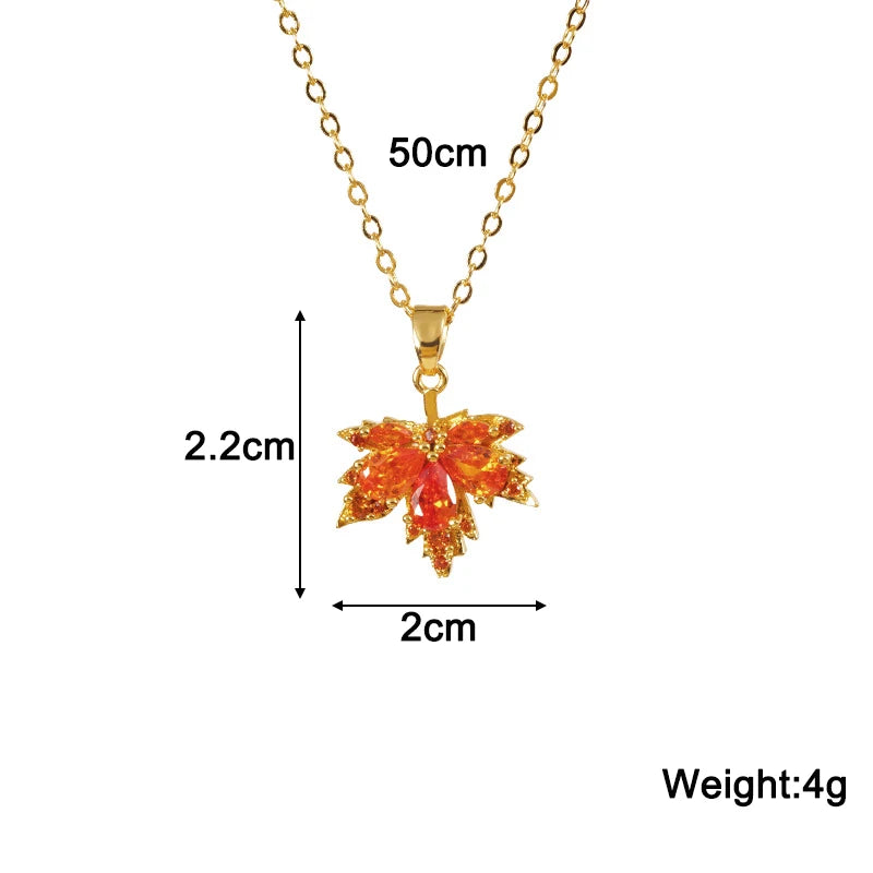 Orange Maple Leaf Pendants Women's Necklaces Gold Color Thin Link Bohemian Chain Necklace for Female Winter Festival Gifts