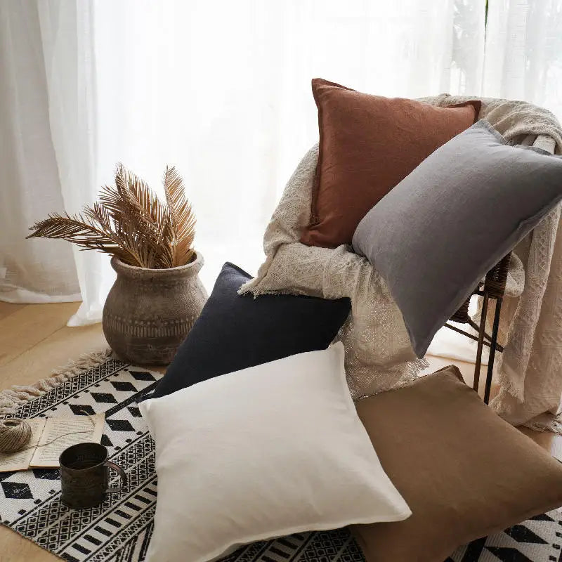 Decorative Ramie Cushion Cover Throw Pillowcase Boho Farmhouse Pillow Covers for Chair Couch Sofa Bedroom Living Room Home Decor