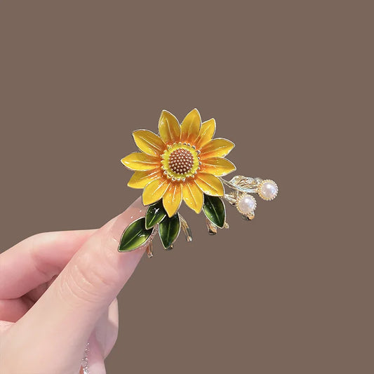 Pince crabe tournesol émail et perle