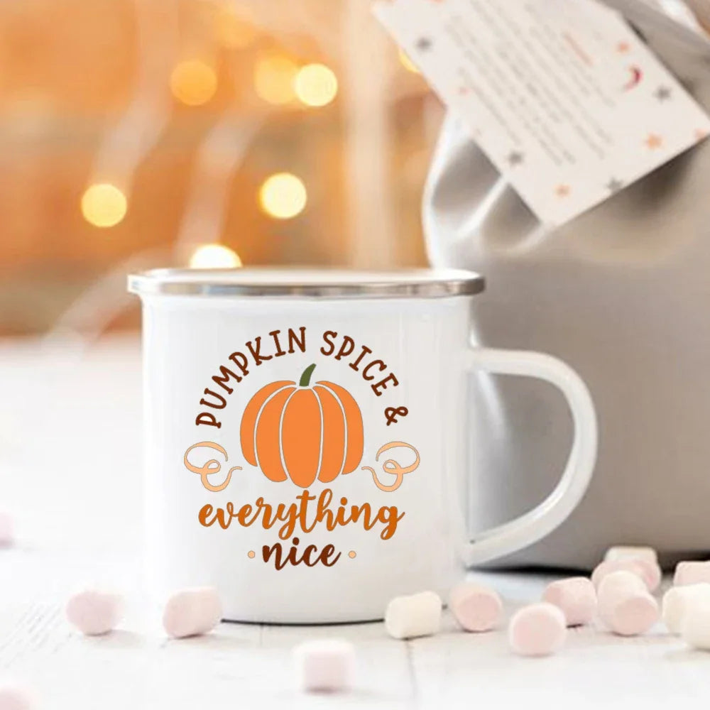 Mug émail « Pumpkin Spice and Everything Nice »