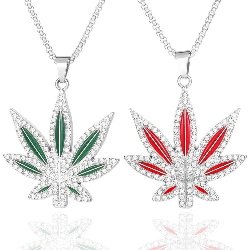 New Cubic Zirconia Alloy Pendant Necklace Men's Maple Leaf Necklace Men's Hip Hop Rock Punk Necklace Jewelry Wholesale