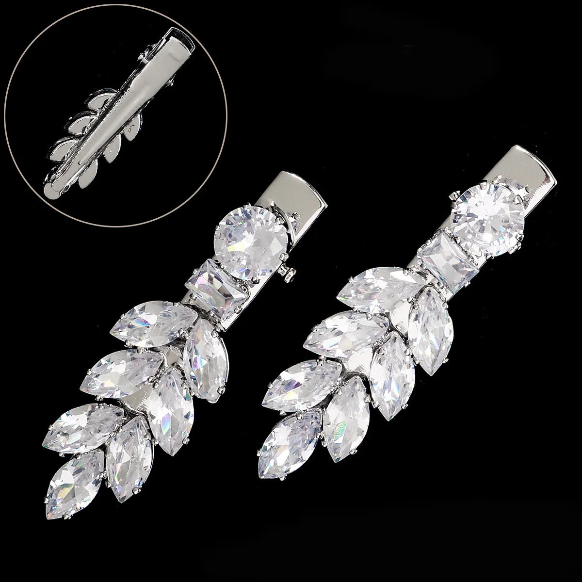 Fashion Barrette Cubic Zirconia Leaf Hair Clips for Women Accessories Bridal Wedding Hair Jewelry Party Bride Headpiece