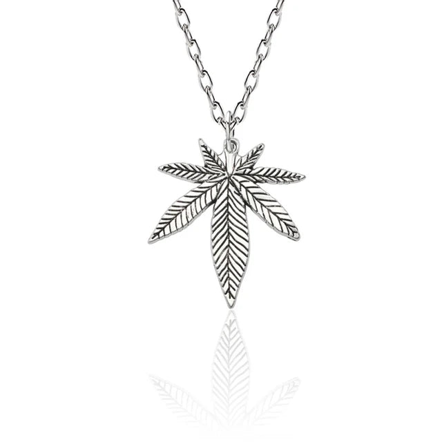 Trendy Maple Leaf Necklace Hemp Leaf Pendant Charm Chain Necklace For Women Men Gifts Jewelry Accessories Long 50cm
