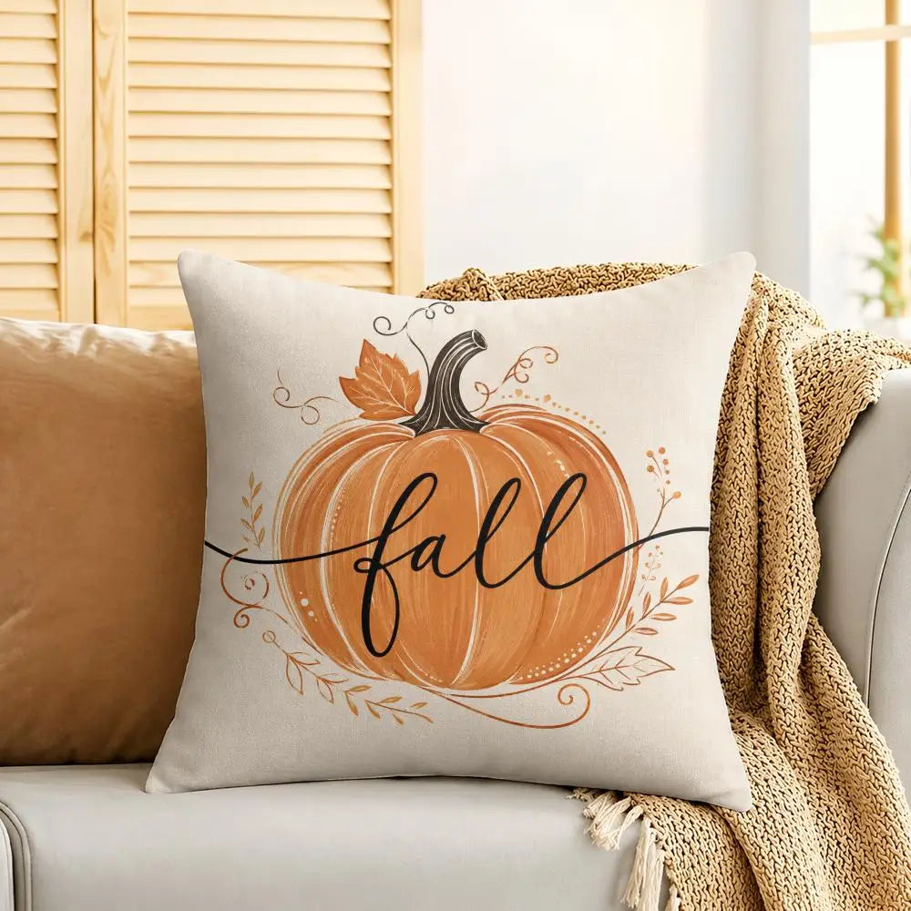 Hello Pumpkin Autumn Cushion Cover Double-Sided Plush Sofa Cushion Covers Organic Breathable Invisible Zipper