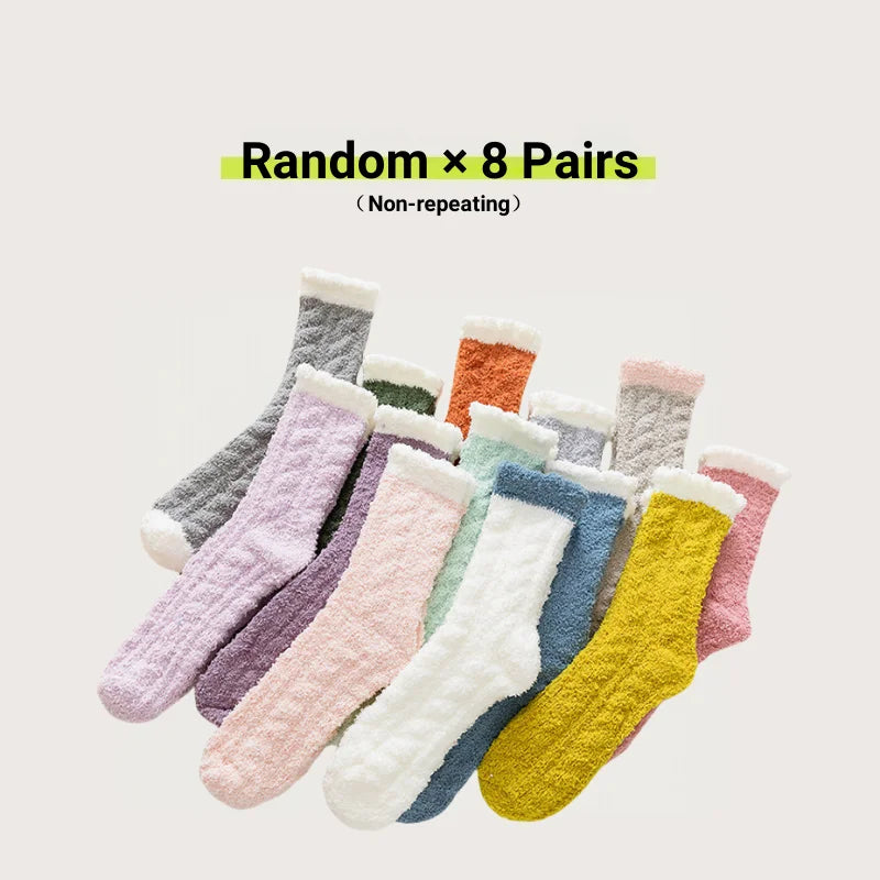 Women Cute Cat Paw Coral Fleece Socks Winter Thermal Thick Warm Fluffy Mid Calf Socks Non Slip Home Floor Sleep House Cozy Gift