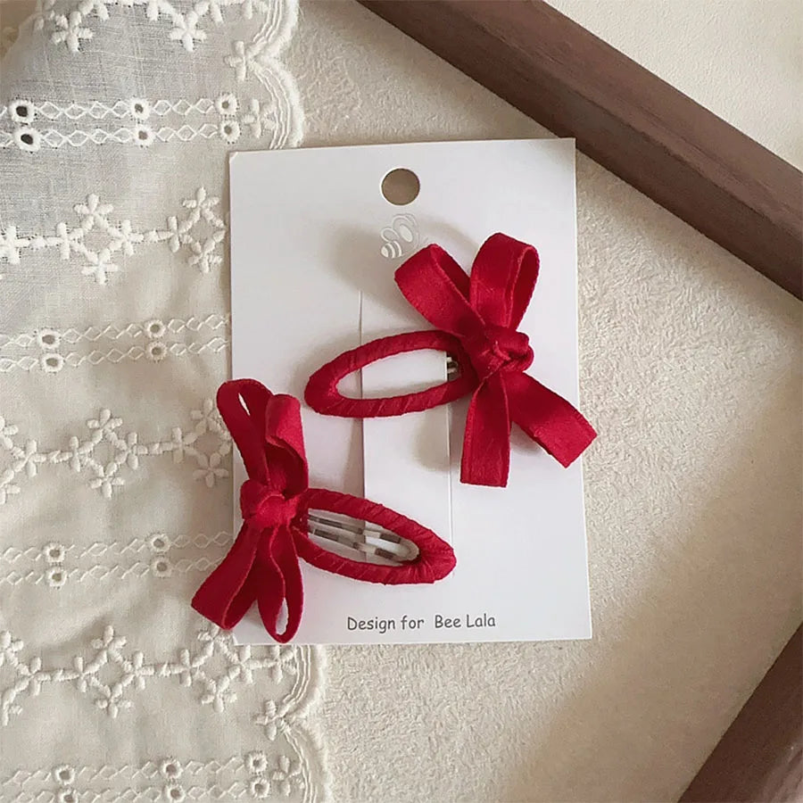 Baby Hair Clips New Autumn and Winter Leaf Color Series Cotton Belt Bow Children's BB Clips Bangs Hairclips Side Hair Accessory