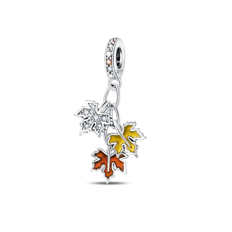 925 Sterling Silver Shiny Zircon Autumn Squirrel Maple Leaf Beads Suitable Fit Pan Original Bracelet DIY Anniversary