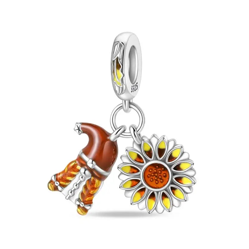 925 Sterling Silver Shiny Zircon Autumn Squirrel Maple Leaf Beads Suitable Fit Pan Original Bracelet DIY Anniversary