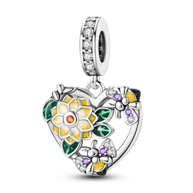 925 Sterling Silver Shiny Zircon Autumn Squirrel Maple Leaf Beads Suitable Fit Pan Original Bracelet DIY Anniversary