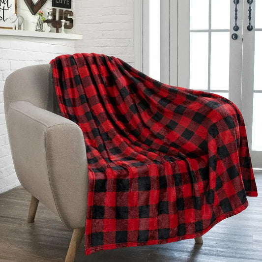 Jeté en flanelle à carreaux noir et rouge
