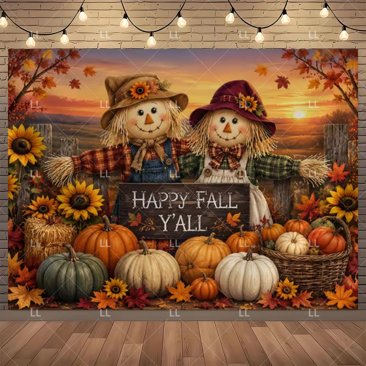 Fall Harvest Backdrop Thanksgiving Festivals Party Decoration Autumn Barn Pumpkin Maple Scarecrow Farm Photography Background