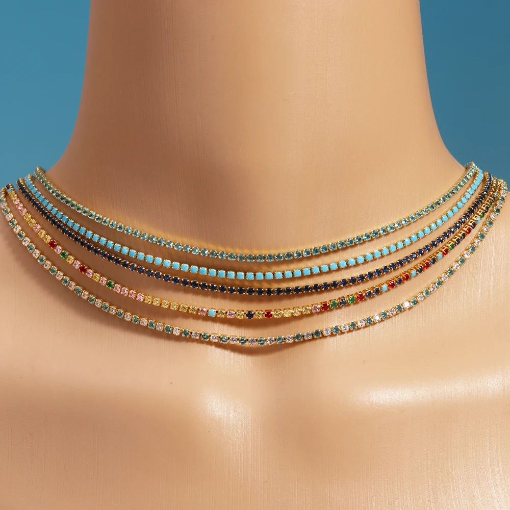 Collier tennis zircones colorées doré