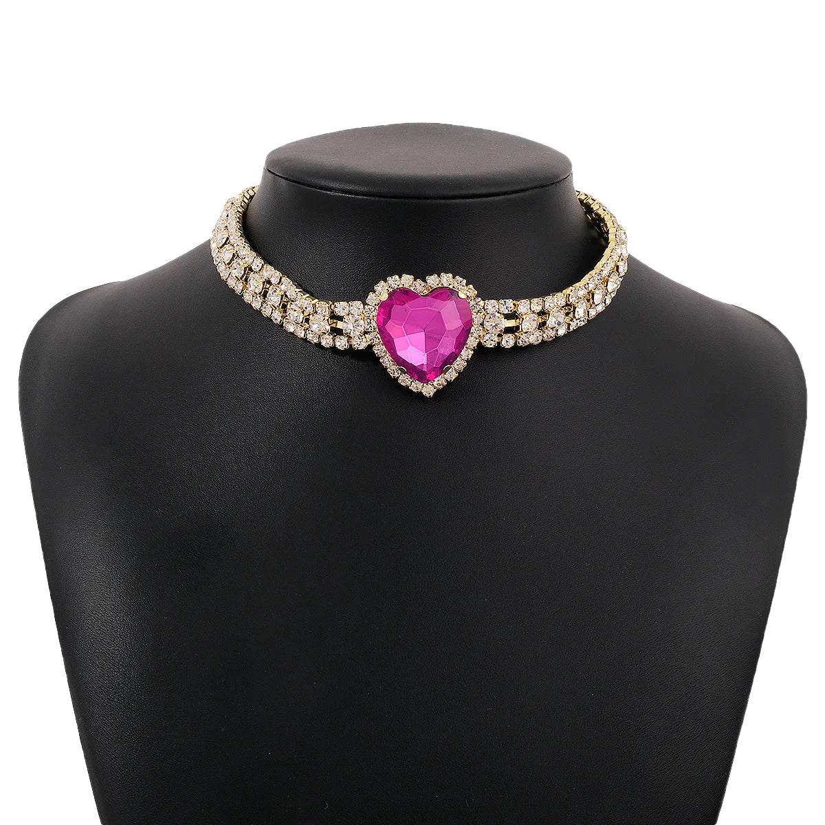 Ras-du-cou cœur strass doré