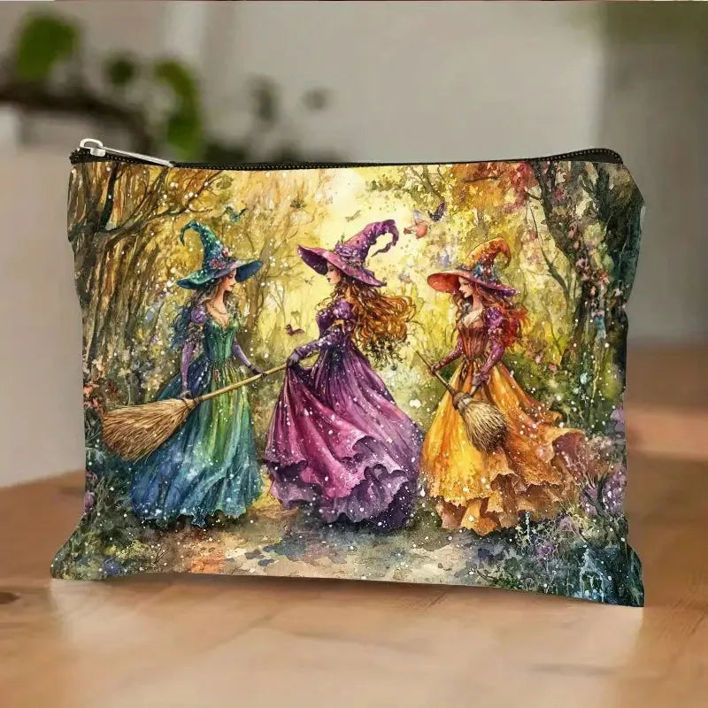 Trousse de maquillage au design de forêt d'automne et sorcière rétro