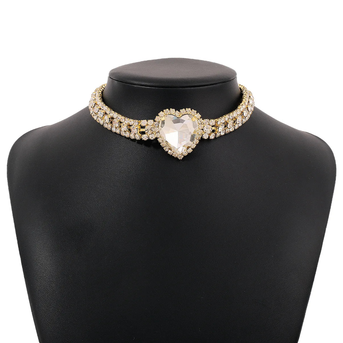 Ras-du-cou cœur strass doré