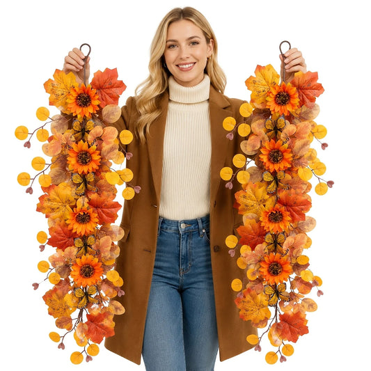 Guirlande décorative d'automne tournesols et érables