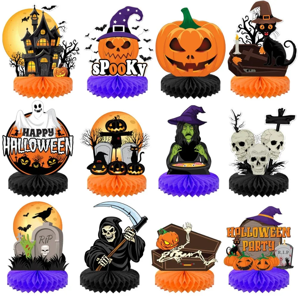 Décorations Halloween nid d'abeille 3D – Citrouille, fantôme et sorcière