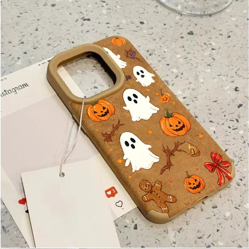 Coque Halloween Citrouille & Fantôme pour iPhone 11/12/13/14/15/16/17/18 Pro Max